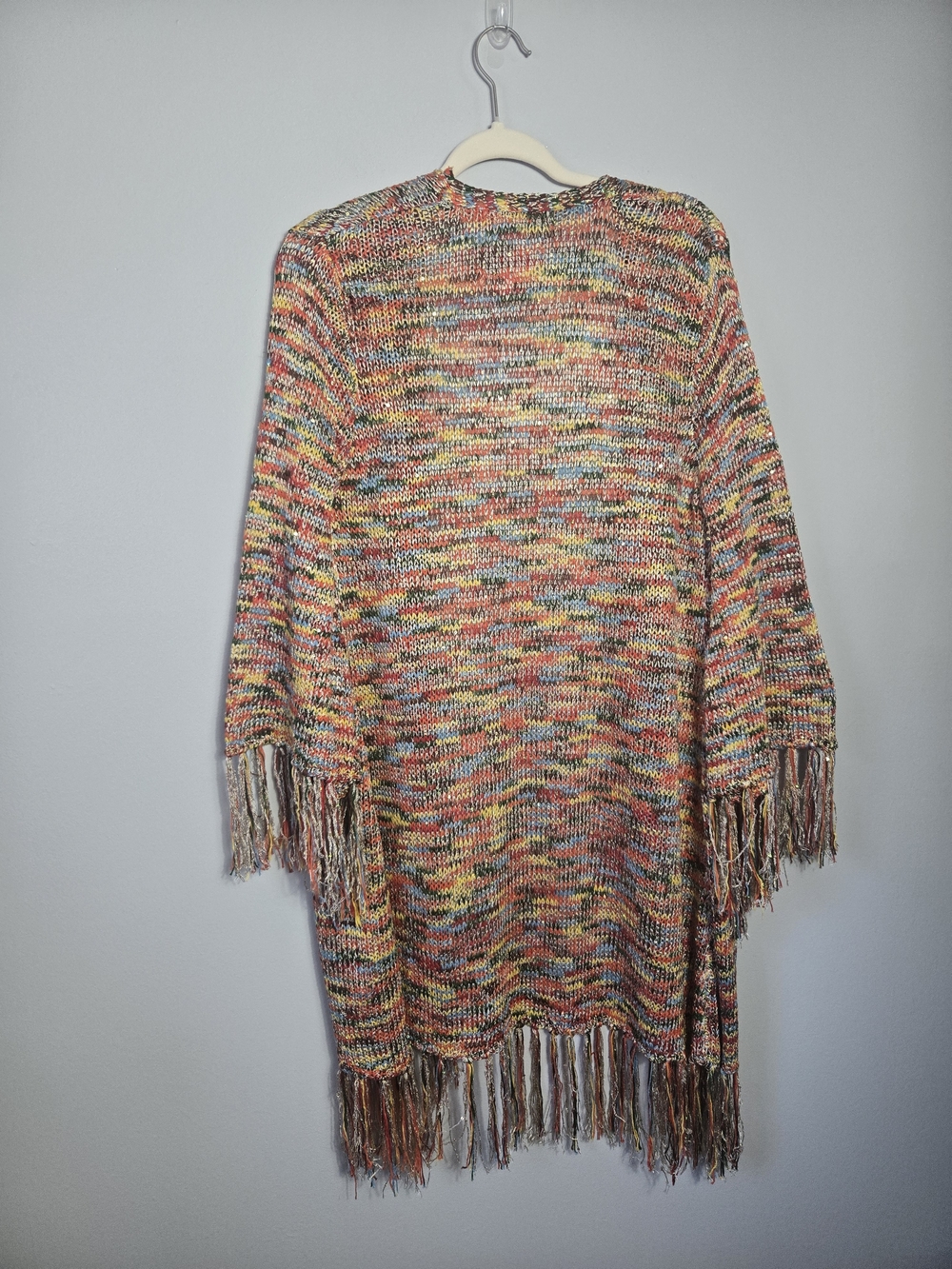 NWT Easel Multicolor Sequin Fringe Duster Cardigan Knit Kimono Sweater Size M/L - Picture 5 of 7